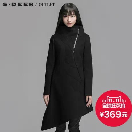 s.deer【新品】圣迪奥正品女装凸透几何装饰斜摆大衣S14481843图片