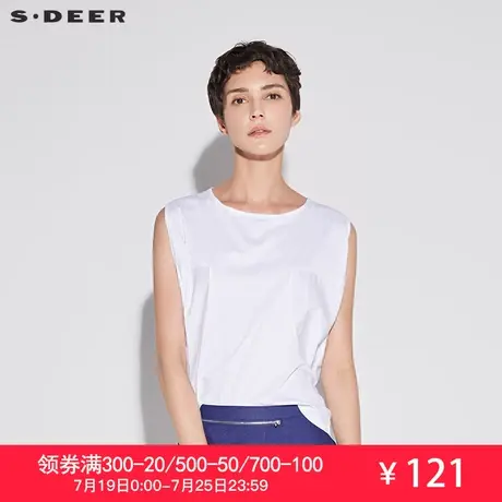 sdeer圣迪奥2019夏装宽松廓型线条圆领无袖短款T恤女装S17280115👊图片