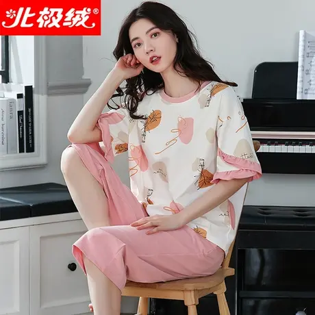 北极绒睡衣女夏季薄款2022年新款短袖纯棉春秋款家居服套装可外穿商品大图