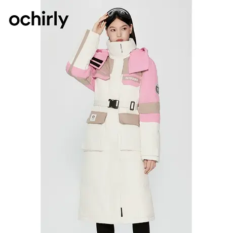【户外滑雪系列】欧时力 长款羽绒服女2023新款冬装撞色外套腰带图片