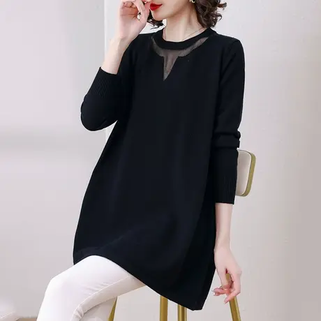 2023年新款女装时尚大码胖mm宽松显瘦设计感中长款长袖针织衫毛衣图片