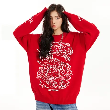 Nuthink新年过年龙年本命年毛衣男潮冬季新款针织衫春节喜庆衣服商品大图