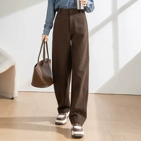美拉德棕高腰毛呢直筒裤女秋冬加厚裤子冬季羊毛女裤休闲裤阔腿裤商品大图