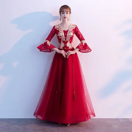 敬酒服新娘2020新款秋冬季结婚酒红色礼服女中式秀禾服中国风长袖图片