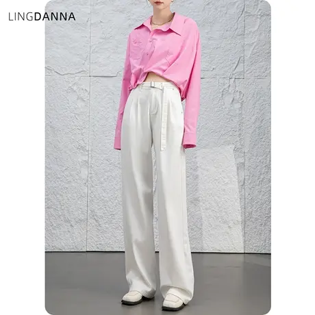 白色高腰阔腿牛仔裤女2024新款春夏薄款裤子垂感拖地裤休闲直筒裤商品大图