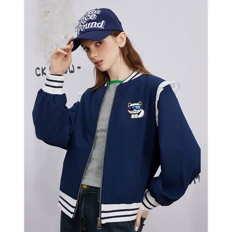 a022024春季新款个性装饰撞色设计棒球服飞飞袖休闲百搭女式外套图片