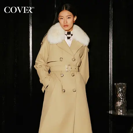 COVER2023冬季狐狸毛领可拆卸真丝内胆羽绒服图片