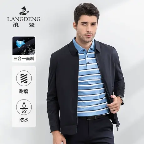 浪登2023春季新款茄克男装中老年爸爸翻领领导款夹克休闲外套男商品大图