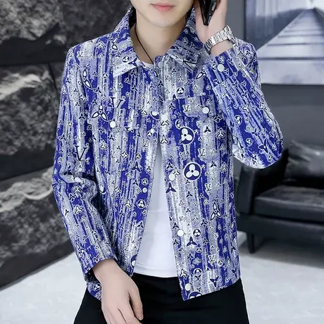 时尚潮牌男装外套春季2024新款个性韩版褂子ins痞帅提花休闲夹克商品大图