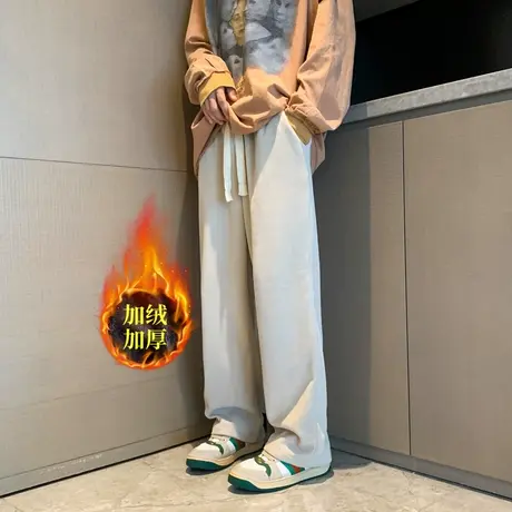 灯芯绒裤子男秋冬季宽松重磅卫裤男生厚款加绒潮流垂感拖地直筒裤商品大图