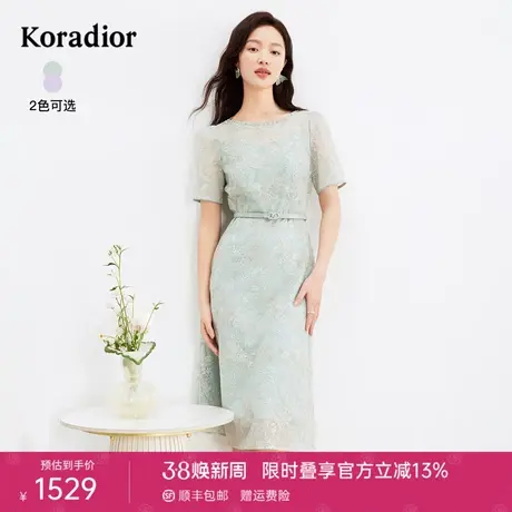 珂莱蒂尔女装2024夏季新款通勤百搭法式气质钉钻圆领短袖连衣裙图片