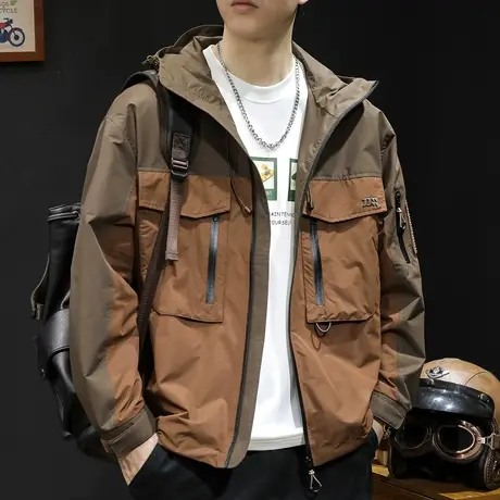 美式冲锋衣外套男春季2024新款潮牌男装工装大码男款男士夹克春秋图片