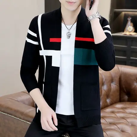 设计感秋装撞色提花格子羊毛衫外套男款潮流休闲帅气秋天开衫毛衣商品大图