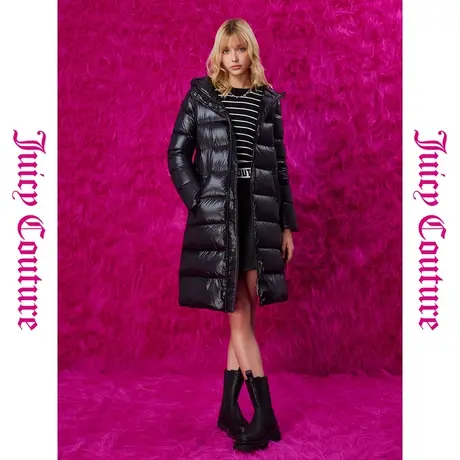 Juicy Couture橘滋新款上衣女装外套黑精灵织标修身长款羽绒服商品大图