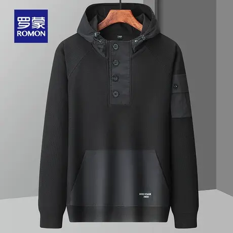 罗蒙男士连帽长袖卫衣2023秋季新款潮流百搭时尚上衣简约套头衫男图片