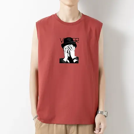 纯棉背心男潮夏季外穿健身运动坎肩跨栏篮球全棉无袖t恤男生汗衫商品大图