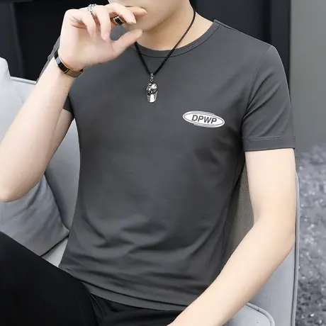 莫代尔短袖t恤男圆领上衣服冰丝速干凉感半袖夏季潮流印花体恤衫商品大图