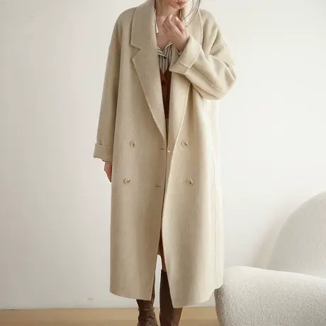 嘉茱莉2022秋冬新款韩剧女主毛呢外套女双面羊毛大衣中长款赫本风商品大图