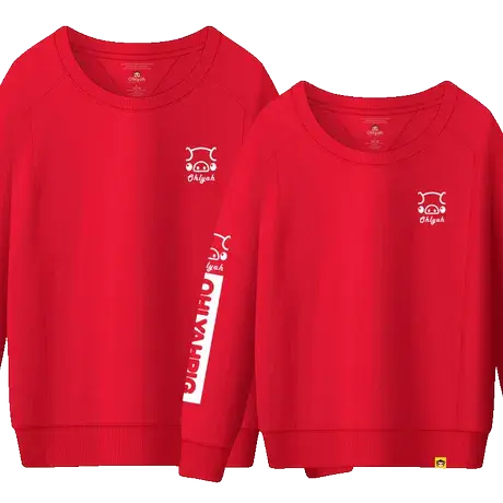 Ohlyah品牌2023春小猪印花英文红色情侣卫衣男女本命新年圆领上衣商品大图