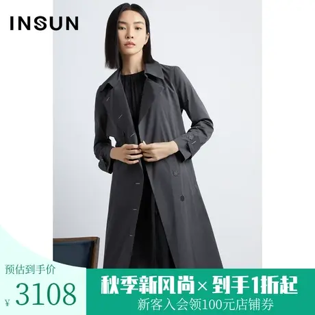 恩裳商场同款秋季时尚垂感经典版型直身中长款棉质风衣外套女图片