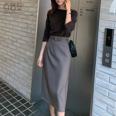 百洛安高腰半身裙女秋季新款韩版气质优雅中长裙显瘦a字裙铅笔裙图片