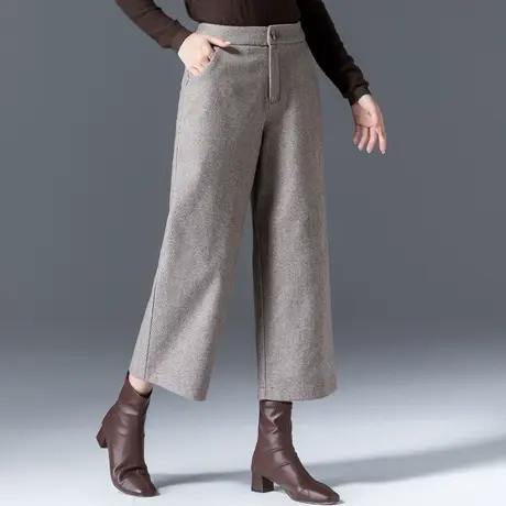 八分毛呢阔腿裤女秋冬2023新款冬季休闲九分冬裤子女直筒裤七分裤商品大图