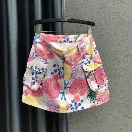 个性印花减龄韩版a字包臀短裙女秋新款显瘦防走光工装牛仔半身裙图片