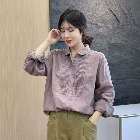 设计感小众百搭纯色衬衫女春秋打底衫长袖2023年春装新款上衣衬衣图片