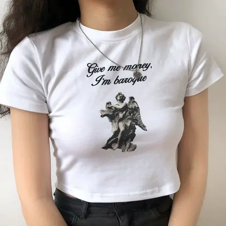 网红超火短款T恤女夏装韩版高腰短袖体恤ins潮学生紧身露脐上衣服图片