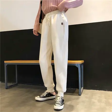 加绒裤子女秋冬宽松小个子高腰卫裤直筒显瘦休闲运动束脚裤潮ins商品大图