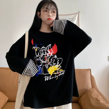 vetiver假两件卫衣女春秋薄款长袖宽松韩版潮ins上衣bf慵懒风外套图片