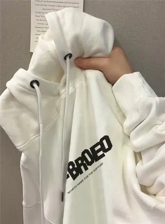 秋冬加绒加厚白色卫衣女大码宽松慵懒风字母印花潮牌长袖外套上衣商品大图