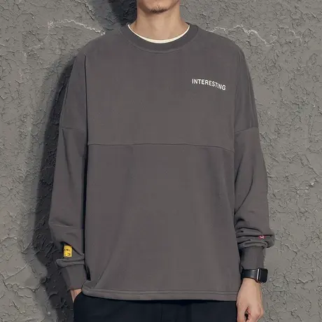 2020秋季毛圈布厚重长袖T恤男宽松字母印花韩版潮秋装上衣打底衫图片