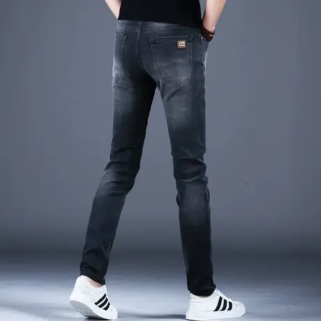 烟灰色牛仔裤男款2023新款秋款美式高街裤子潮流男士修身小脚弹力商品大图