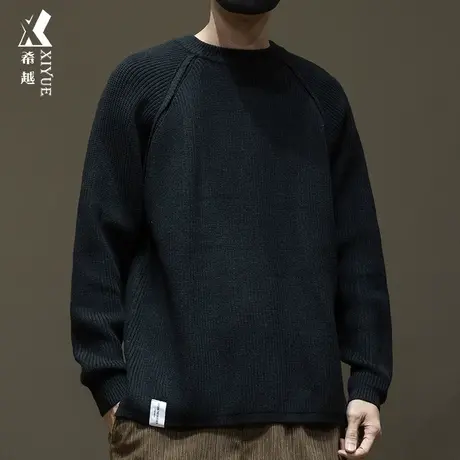 希越750g重磅粗线针织毛衣男秋季新品纯色百搭宽松大码内搭打底衫商品大图