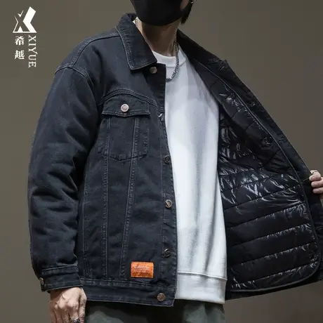 冬季加绒牛仔外套男士大码可拆卸内胆棉服秋冬棉衣男加棉加厚夹克商品大图