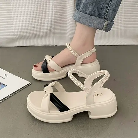 运动凉鞋女夏外穿2023新款ins潮配裙子厚底仙女风珍珠罗马沙滩鞋商品大图