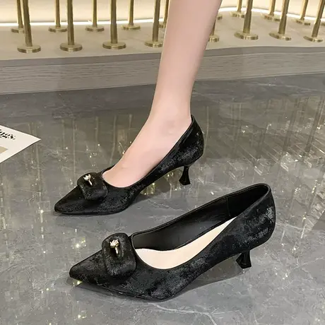 气质小众高跟鞋女2023年新款春秋尖头细跟水钻单鞋法式职业礼服鞋商品大图