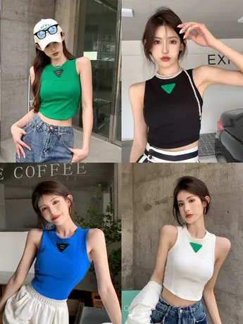 2022年女装夏季新款外穿贴标运动修身打底小背心吊带白色别致上衣图片