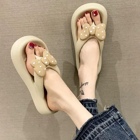 人字拖女款夏季踩屎感沙滩外穿可爱波点蝴蝶结厚底防滑夹脚凉拖鞋商品大图