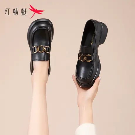 红蜻蜓女鞋真皮百搭英伦小皮鞋女2023新款春夏爆款鞋子厚底乐福鞋商品大图