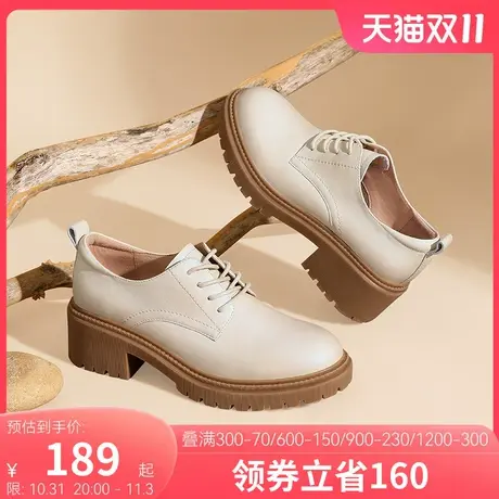 骆驼女鞋2023真皮鞋子高跟鞋粗跟女士单鞋女英伦风小皮鞋图片