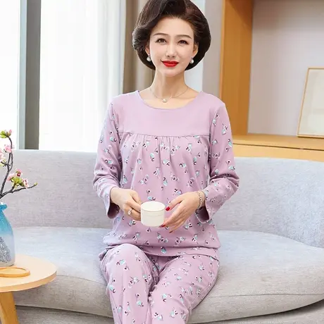 纯棉睡衣女士春秋季长袖中老年妈妈家居服套装2023年新款冬图片