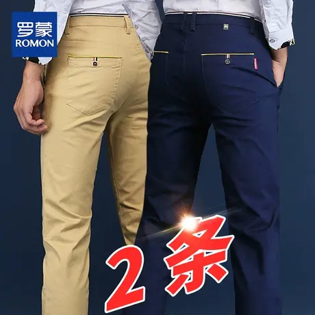 罗蒙男士休闲裤夏季薄款帅气纯棉西裤直筒修身弹力卡其色裤子百搭商品大图