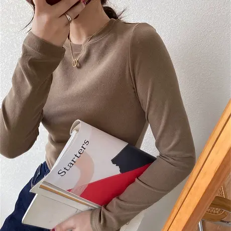 德绒保暖打底衫女春秋冬季内搭加绒加厚叠穿卫衣T恤百搭磨毛上衣图片