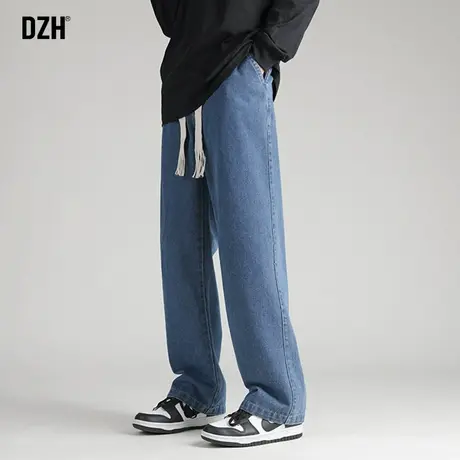 男士休闲深蓝色牛仔裤男秋季宽松直筒休闲裤长裤2023年新款高街裤图片