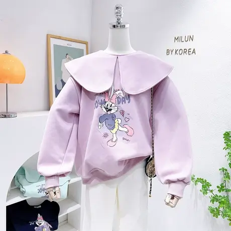 韩国东大门娃娃领上衣2023春新款ins甜美兔子泡泡袖卫衣洋气外套图片