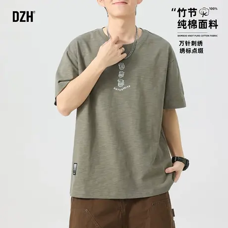 男生纯棉透气运动短袖男美式高街2025新款宽松t恤设计感上衣潮牌商品大图