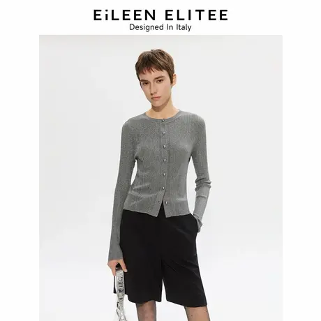 朗姿欧洲EiLEEN ELITEE2025年夏季新款毛针织衫灰色开衫气质上衣图片