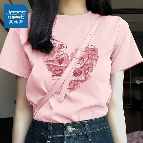KMV真维斯纯棉短袖t恤女2025新款短款正肩少女感宽松休闲小上衣女商品大图